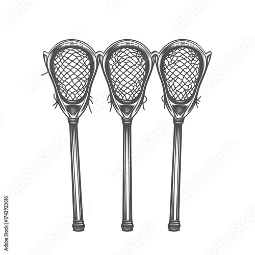 Three lacrosse nets against transparent background