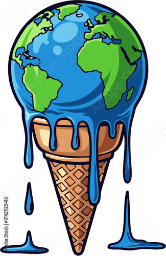 Global Warming Concept Melting Earth as an Ice Cream Cone