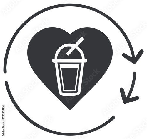 Heart with Drink Cup and Recycling Arrows Icon