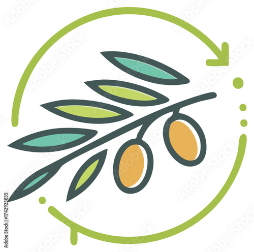 Olive Branch with Green Arrow Recycle Symbol Natural Product Ecology Icon