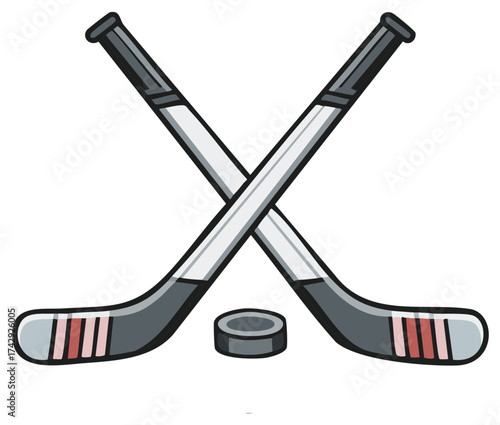 Two Crossed Hockey Sticks with Puck Sports Equipment Hockey Game Symbol