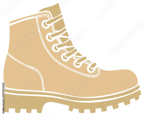  Tan Work Boot with Laces Illustration Heavy Duty Footwear Graphic Design Element