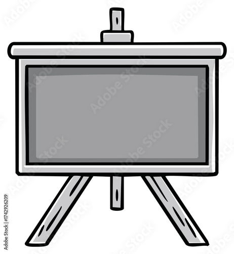 Simple illustration of a gray presentation board on a tripod easel