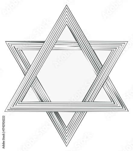 Interlocking geometric star shape with a stylized sketched appearance