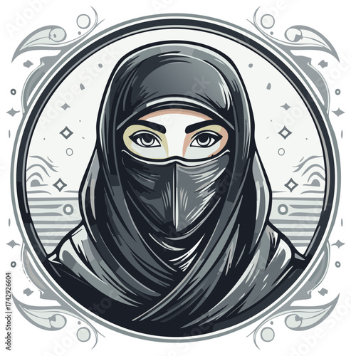 Illustration of woman in a niqab or veil, modern graphic style
