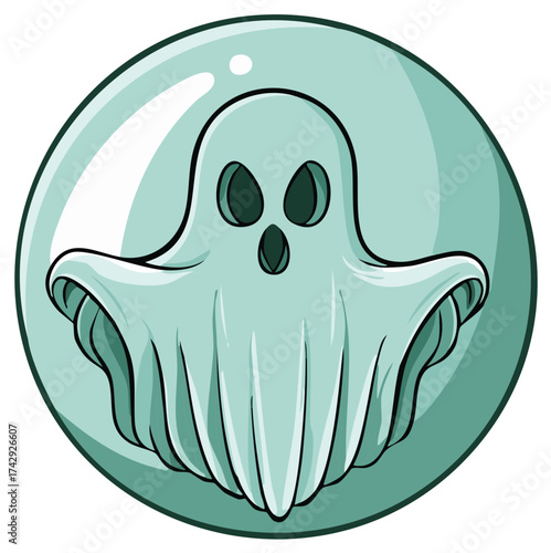 Spooky Ghost in a Bubble Glowing Halloween Cartoon Illustration Character Design