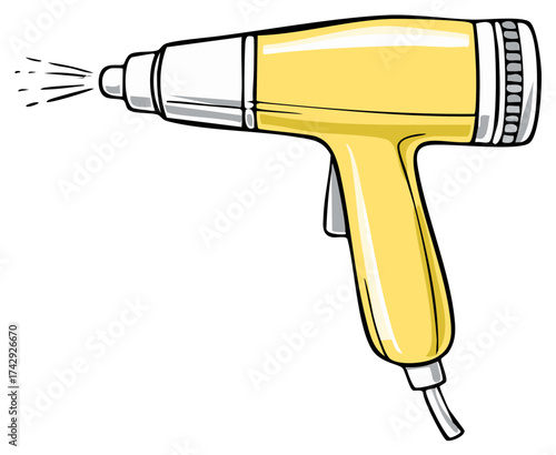 Illustration of a Yellow Hot Air Gun with Spray Nozzle Used for Various Projects