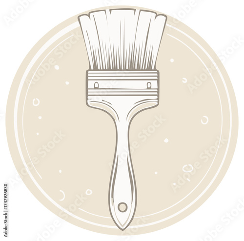 Painter's Brush Sketch Illustration with Bristles and Handle in Neutral Colors