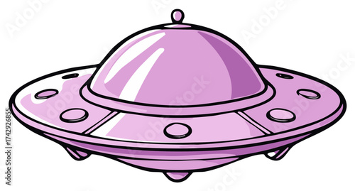 Pink Cartoon Flying Saucer Extraterrestrial Spaceship Graphic Illustration