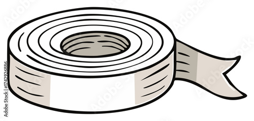 Roll of white adhesive tape with a detached end, illustrated style