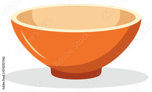 Isolated graphic illustration of an empty orange bowl with light tan interior on white background