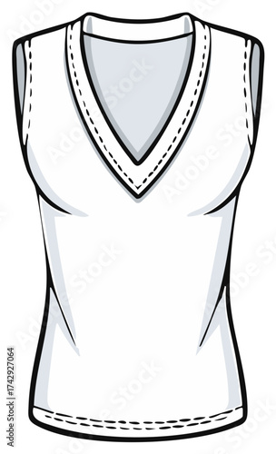 Clean Line Art Illustration of a Sleeveless V-Neck Top