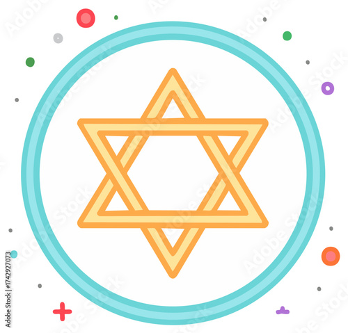 Stylized Star of David in Circle with Sprinkles - Symbol of Judaism, Cultural Icon, and Colorful Festive Design