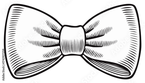 Engraved Style Bow Tie Illustration Isolated on White