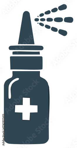 Medical Spray Bottle Dispensing Liquid Droplets with Health Cross Symbol