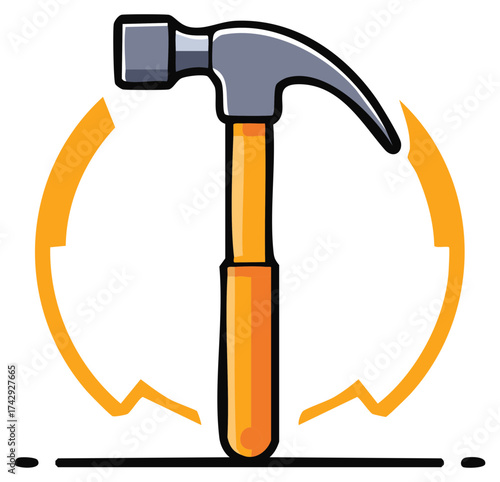 Claw Hammer with Impact Lines and Circular Motion Graphic