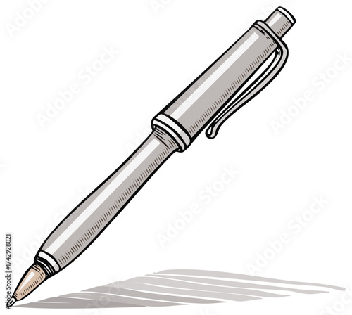 Silver Pen Illustration for Writing and Drawing Supplies Still Life