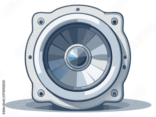 Stylized Audio Speaker Illustration with Silver Elements and Radial Design