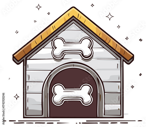 Cute cartoon dog house illustration with bone decorations cozy pet home