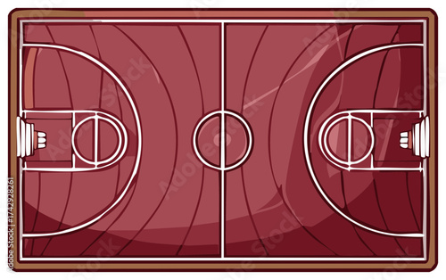 Maroon and White Basketball Court Illustration for Sports and Fitness