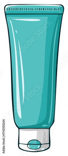 Turquoise Tube Container for Cosmetics Lotion or Cream with White Top and Rounded Bottom Closure