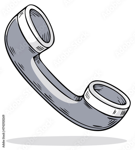 Cartoon telephone handset in gray and white with shadow, vintage style