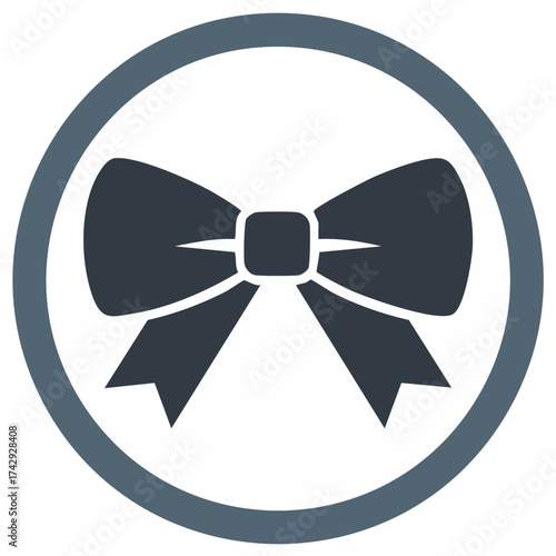 Decorative bow illustration inside circle on white background