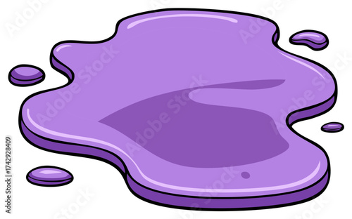 Vibrant purple liquid puddle splash with droplets cartoon illustration
