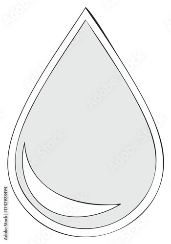 Stylized water drop vector icon with a sleek reflection, representing purity, hydration, and fluid elements.