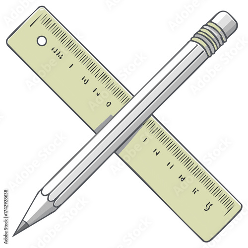 Pencil and Ruler Crossed Tool for Measurement and Drawing
