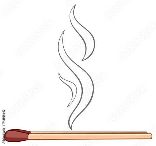 Illustration of a lit matchstick with tendrils of smoke rising, symbol of fire and burning danger, safety