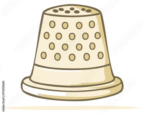 Small beige sewing thimble vector illustration for needlework protection and craft projects