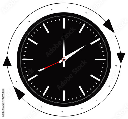 Clock Face with Arrows Indicating Time Loop or Cycle, Emphasizing Repetition and Time Management