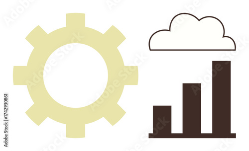 Gear icon for process, cloud for storage, and bar chart for analytics. Ideal for technology, data visualization, cloud computing, business growth, innovation strategy and workflow themes. Simple