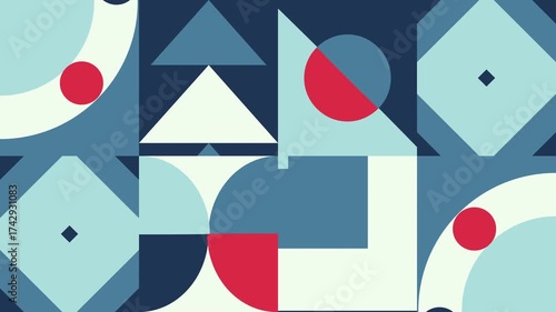 Animated Geometric pattern or background loop. 4K resolution geometric motion design in bright colors. Moving abstract shapes background or pattern.