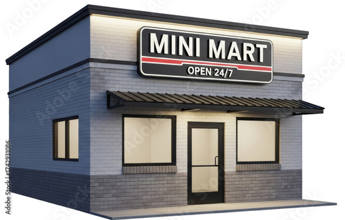 Wallpaper Mural Modern convenience store exterior showcasing a Mini Mart open 24/7 with bright signage and inviting design Torontodigital.ca