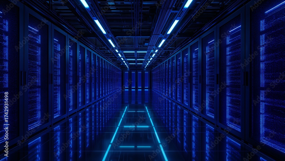 Fototapeta premium Futuristic ai data center with neon server racks