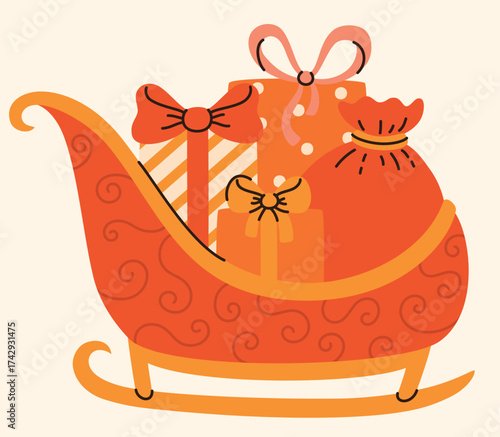 Christmas sleigh with gifts and decorations.