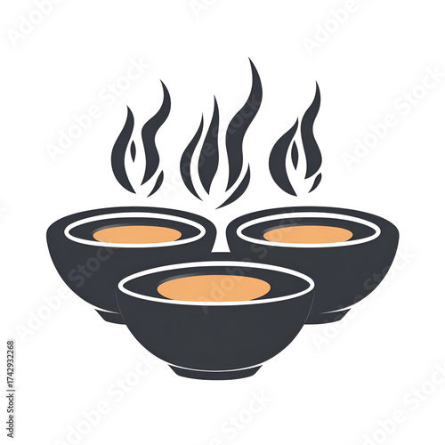 Three steaming bowls of warm liquid food