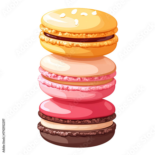 Three stacked macarons in vibrant colors