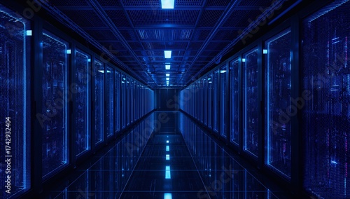 Futuristic ai data center with neon servers
