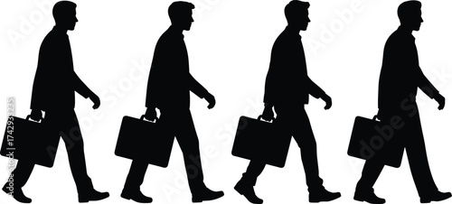 Businessman walking, silhouette, professional, office worker, businessperson, briefcase, job, success, formal wear, teamwork, commuting, leadership