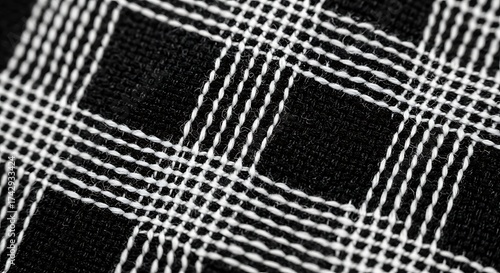 Close Up Black and White Checkered Fabric Texture.