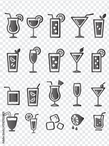 Cocktail, Drink, and Beverage Icons Vector Graphic Set