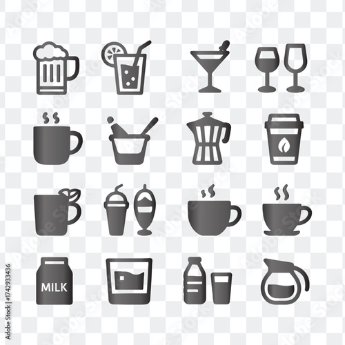 Icons of Coffee, Tea, and Beverages Vector