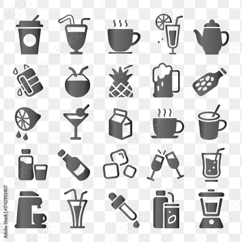 Icons of Drinks, Beverages, and Restaurant Bar Essentials