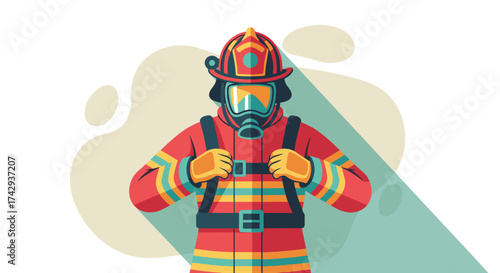 This vibrant vector illustration portrays a brave firefighter wearing protective gear, ready to respond to emergencies and ensure public safety.