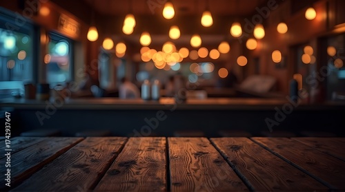 Wallpaper Mural Rustic wooden table in cozy warm cafe atmosphere with bokeh lights perfect for product placement and food photography backdrops Torontodigital.ca