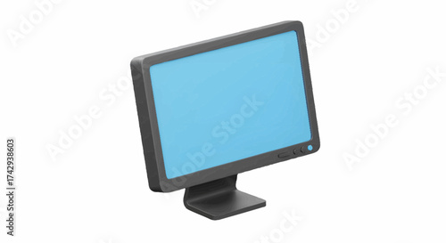 Contemporary 3D illustration of a computer monitor with a bright blank blue screen, perfect for digital display technology, computing interfaces, and electronic device concepts