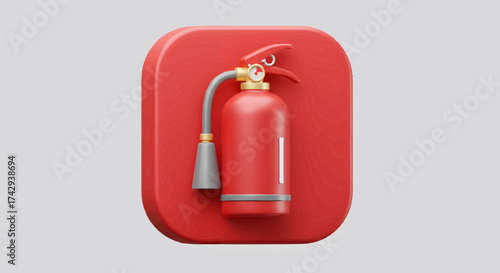 Vivid 3D rendered icon of a red fire extinguisher, embodying the core concept of fire safety, emergency preparedness, and crucial hazard protection for rapid response